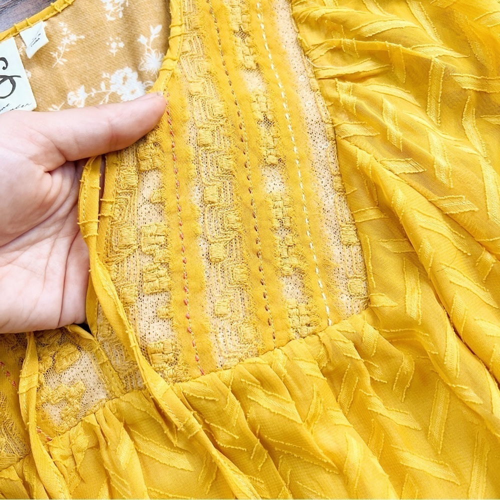 One September • Anthropologie Anwen Peasant Dress mini swing Maize gold yellow - Picture 5 of 12
